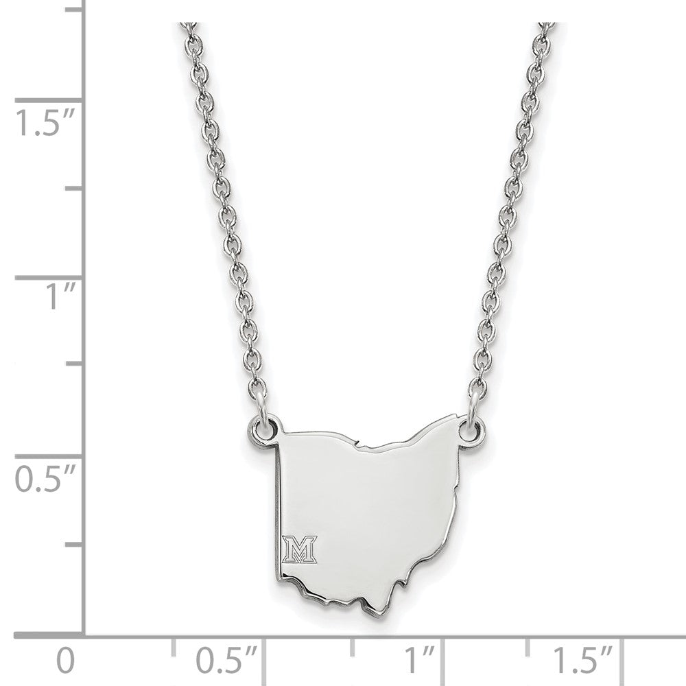 Sterling Silver Rhodium-plated Miami University Ohio Shape Necklace
