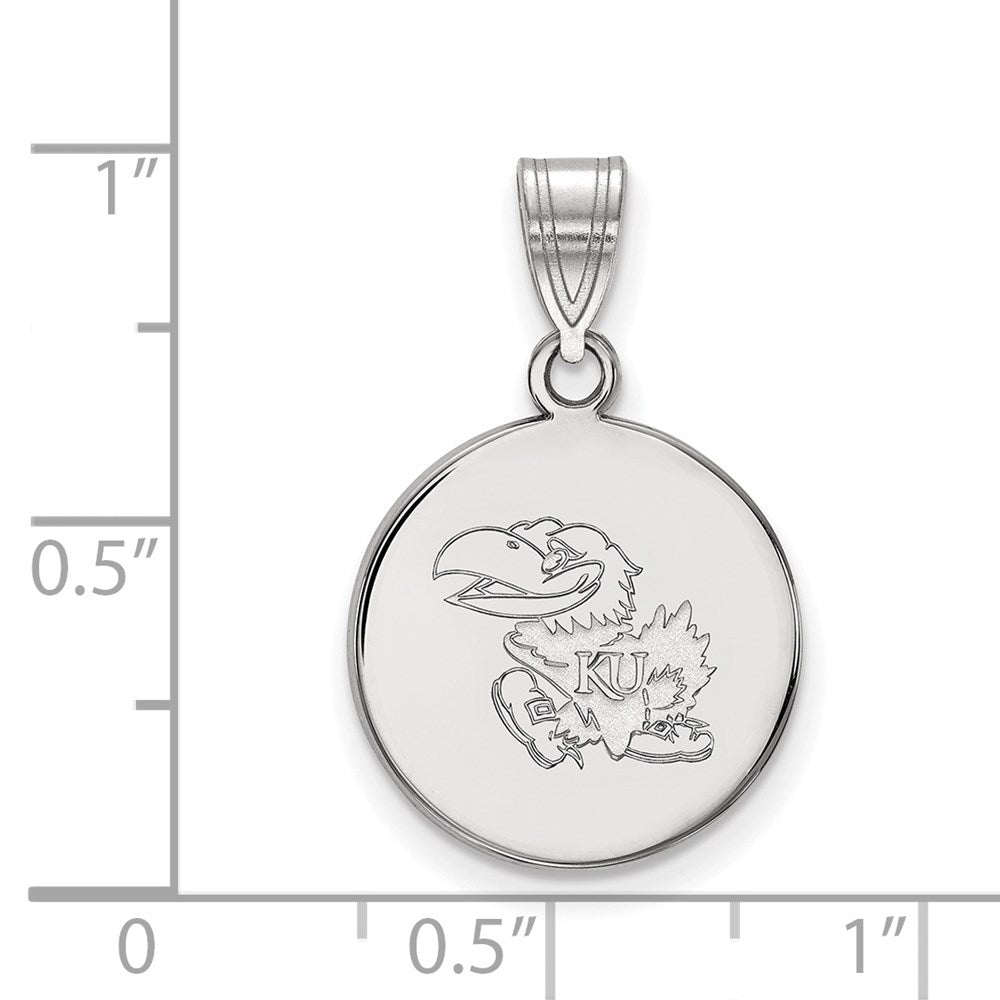 Sterling Silver Rhodium-plated Univ. of Kansas Medium Disc Pendant