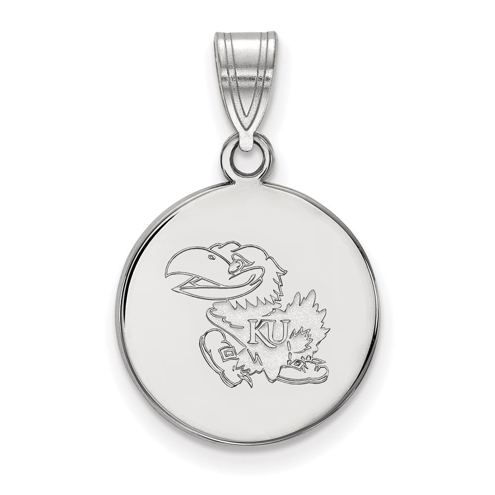 Sterling Silver Rhodium-plated Univ. of Kansas Medium Disc Pendant