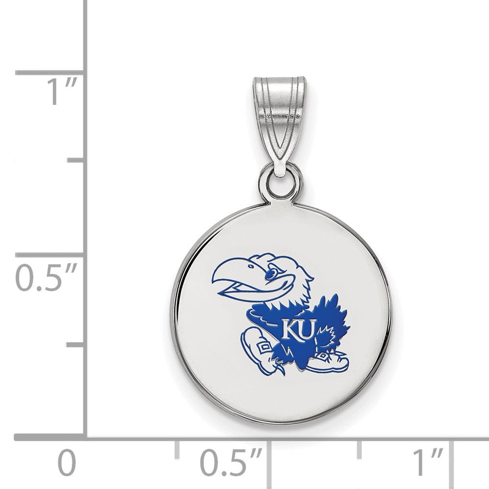 Sterling Silver Rhodium-plated Univ. of Kansas Medium Enamel Pendant