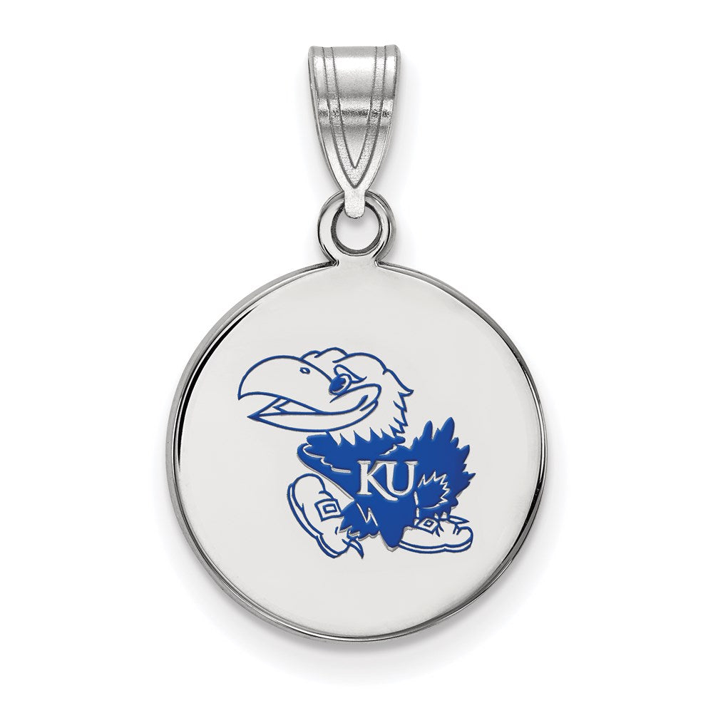 Sterling Silver Rhodium-plated Univ. of Kansas Medium Enamel Pendant