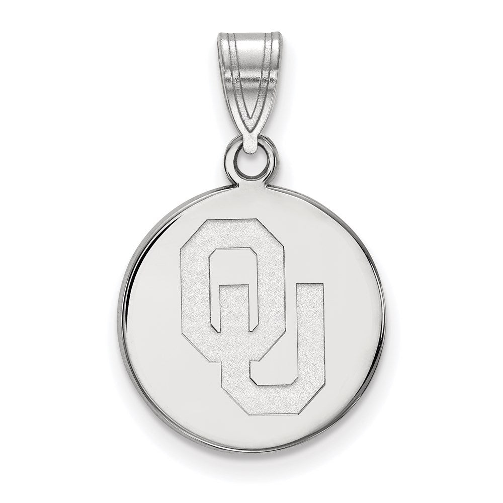 Sterling Silver Rhodium-plated U. of Oklahoma Medium Disc Pendant