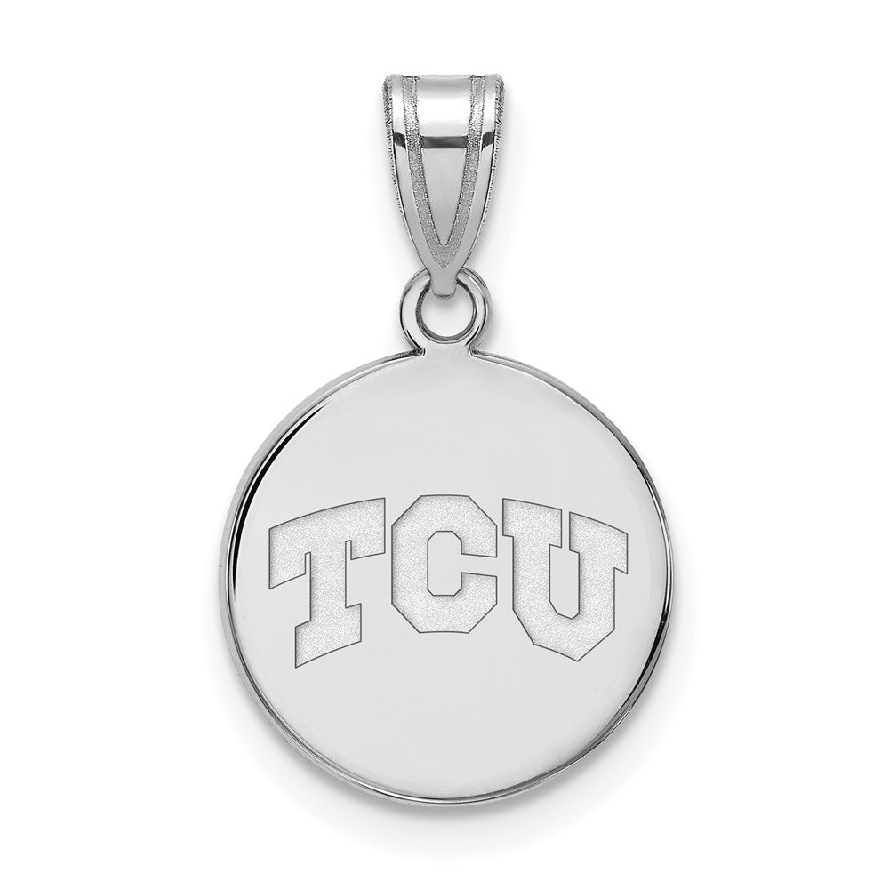Sterling Silver Rhodium-plated Texas Christian U. Medium Disc Pendant
