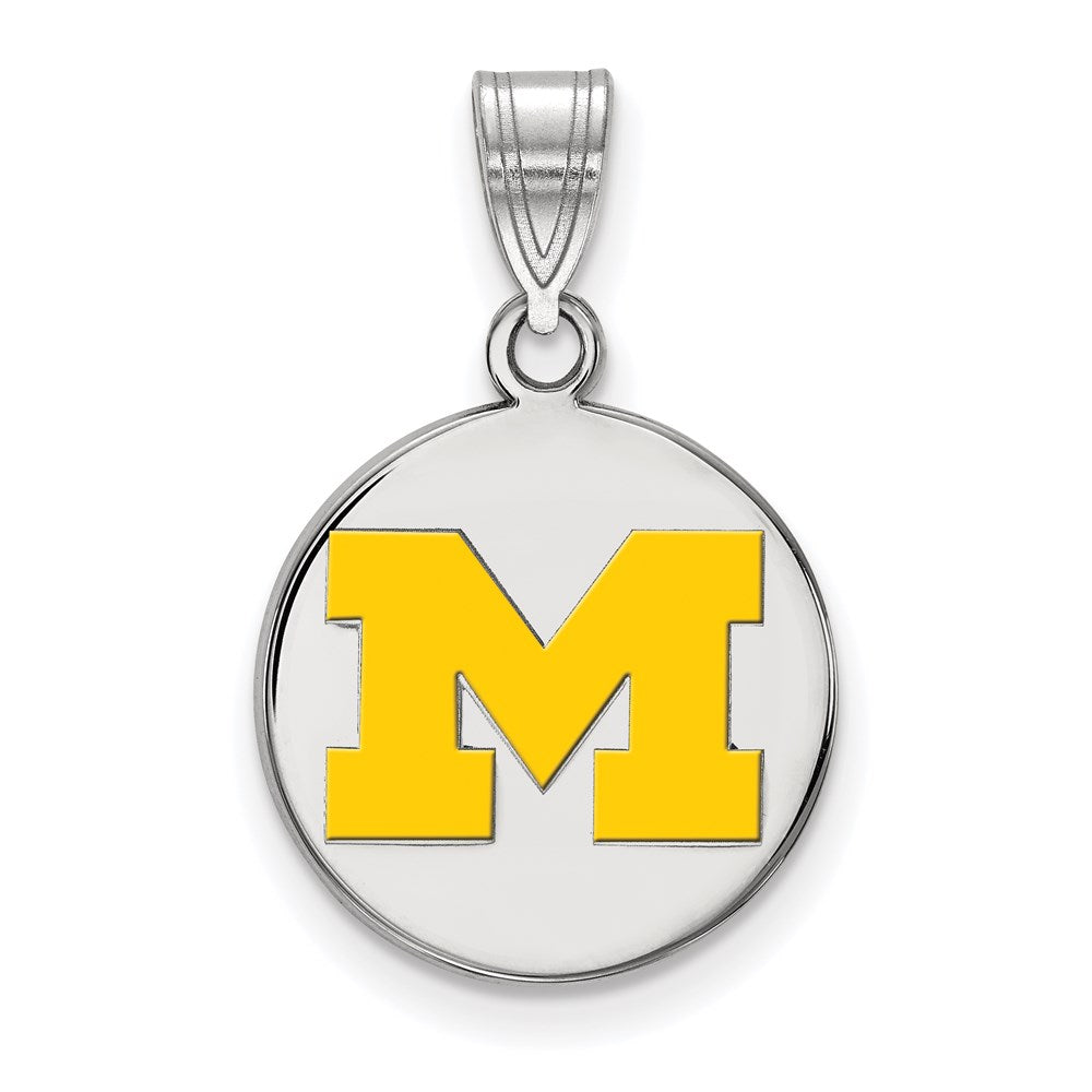 Sterling Silver Rhodium-plated U. of Michigan Yellow Enamel Pendant