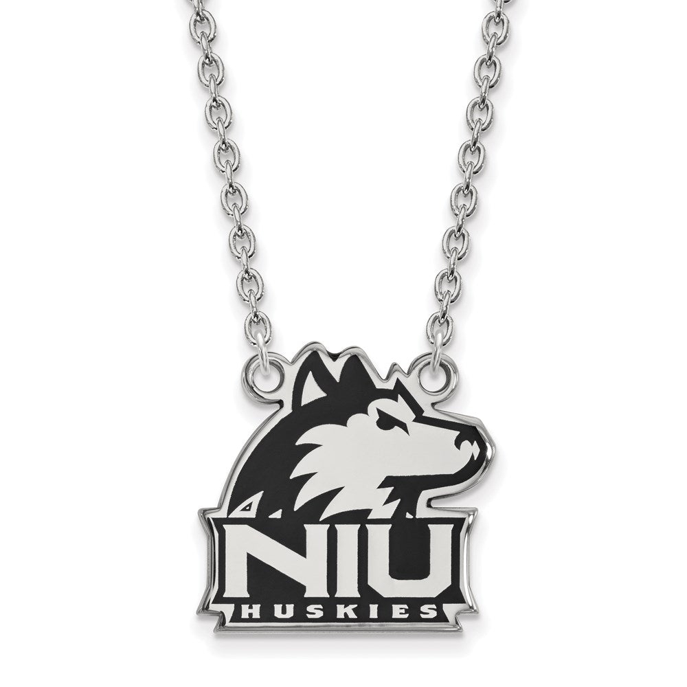 Sterling Silver Rhodium-plated Northern Illinois U. Large Enamel Necklace