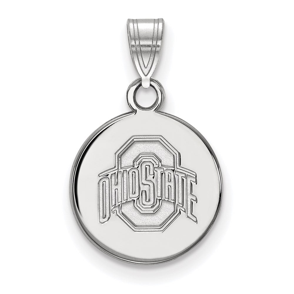 Sterling Silver Rhodium-plated Ohio State University Small Disc Pendant