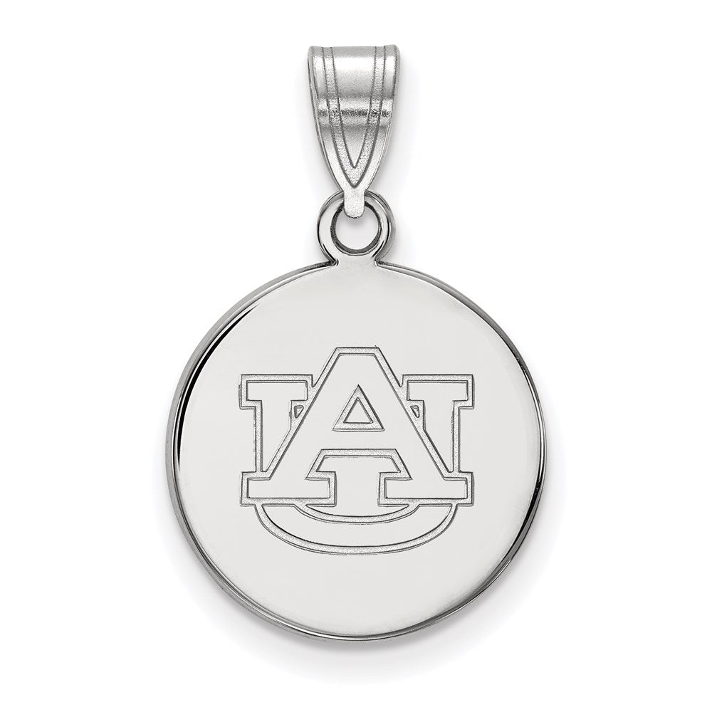 Sterling Silver Rhodium-plated Auburn University Medium Disc Pendant
