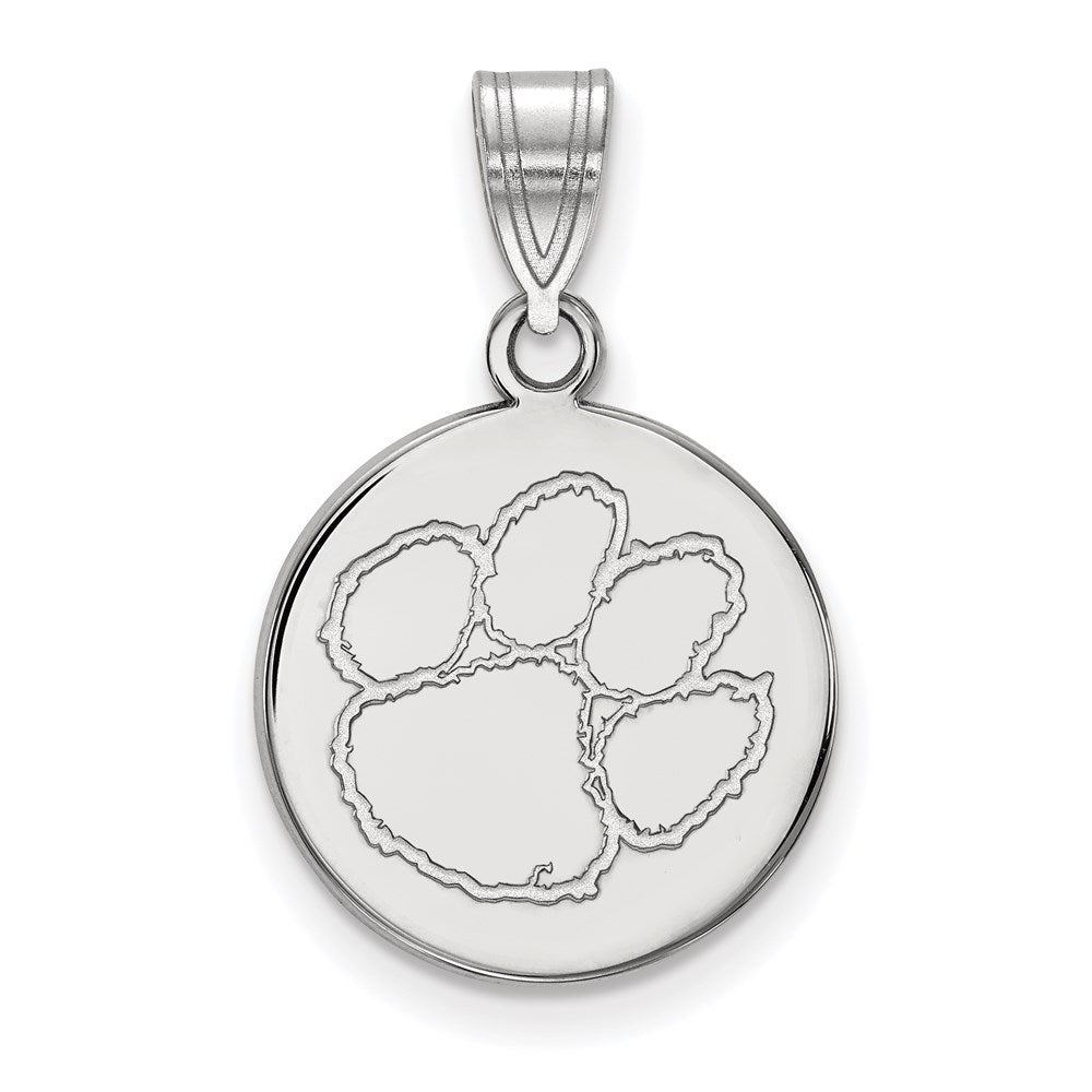 Sterling Silver Rhodium-plated Clemson University Medium Disc Pendant