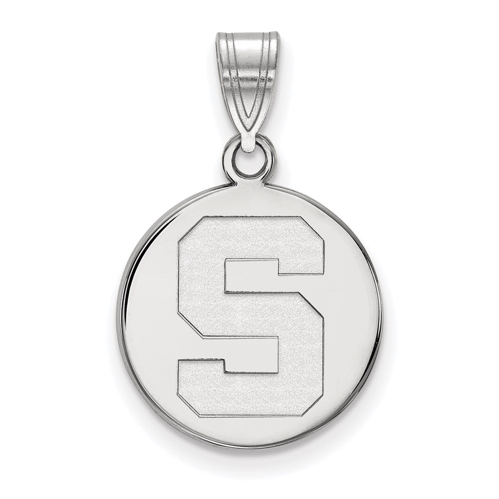 Sterling Silver Rhodium-plated Michigan State U. Medium Disc Pendant