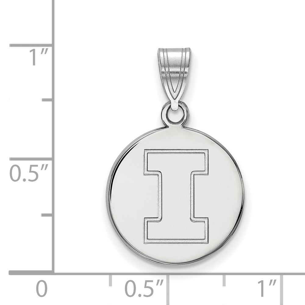 Sterling Silver Rhodium-plated University of Illinois Medium Disc Pendant