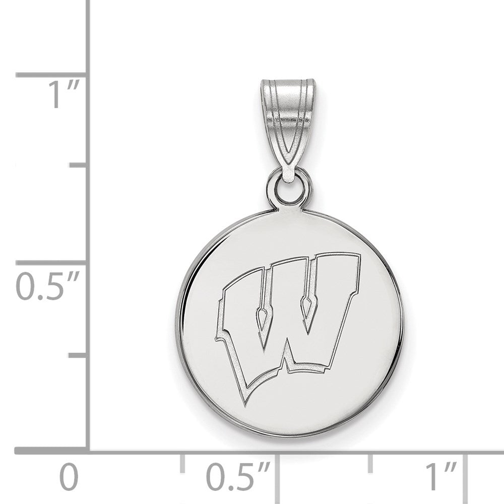 Sterling Silver Rhodium-plated U. of Wisconsin Medium Disc Pendant