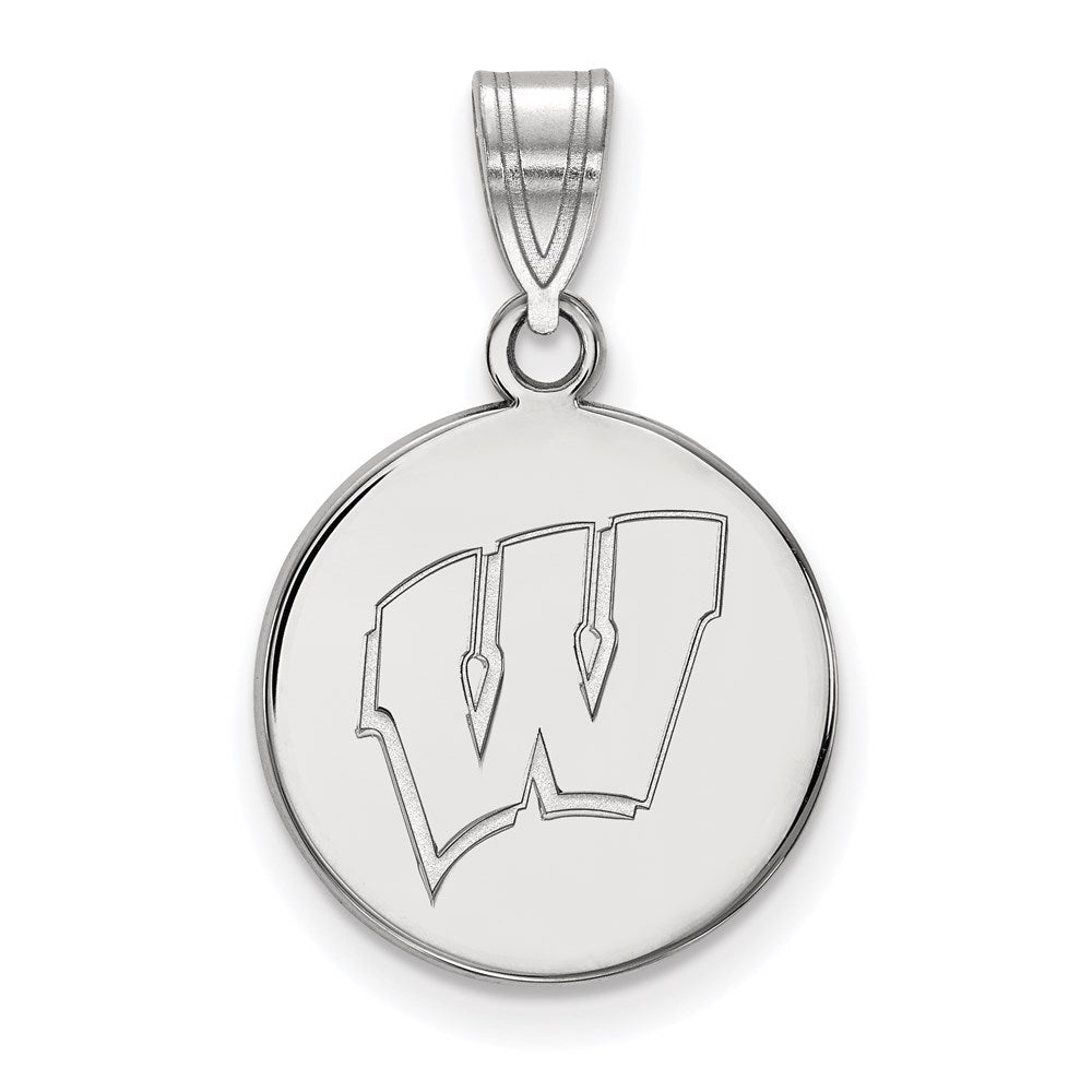 Sterling Silver Rhodium-plated U. of Wisconsin Medium Disc Pendant
