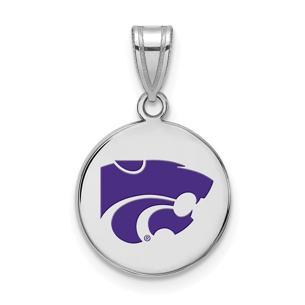 Sterling Silver Rhodium-plated Kansas State U. Medium Enamel Disc Pendant