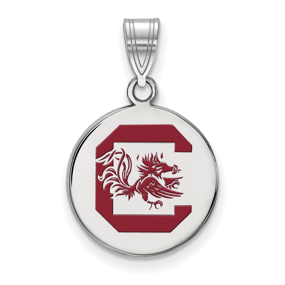 Sterling Silver Rhodium-plated U. of South Carolina Enamel Pendant