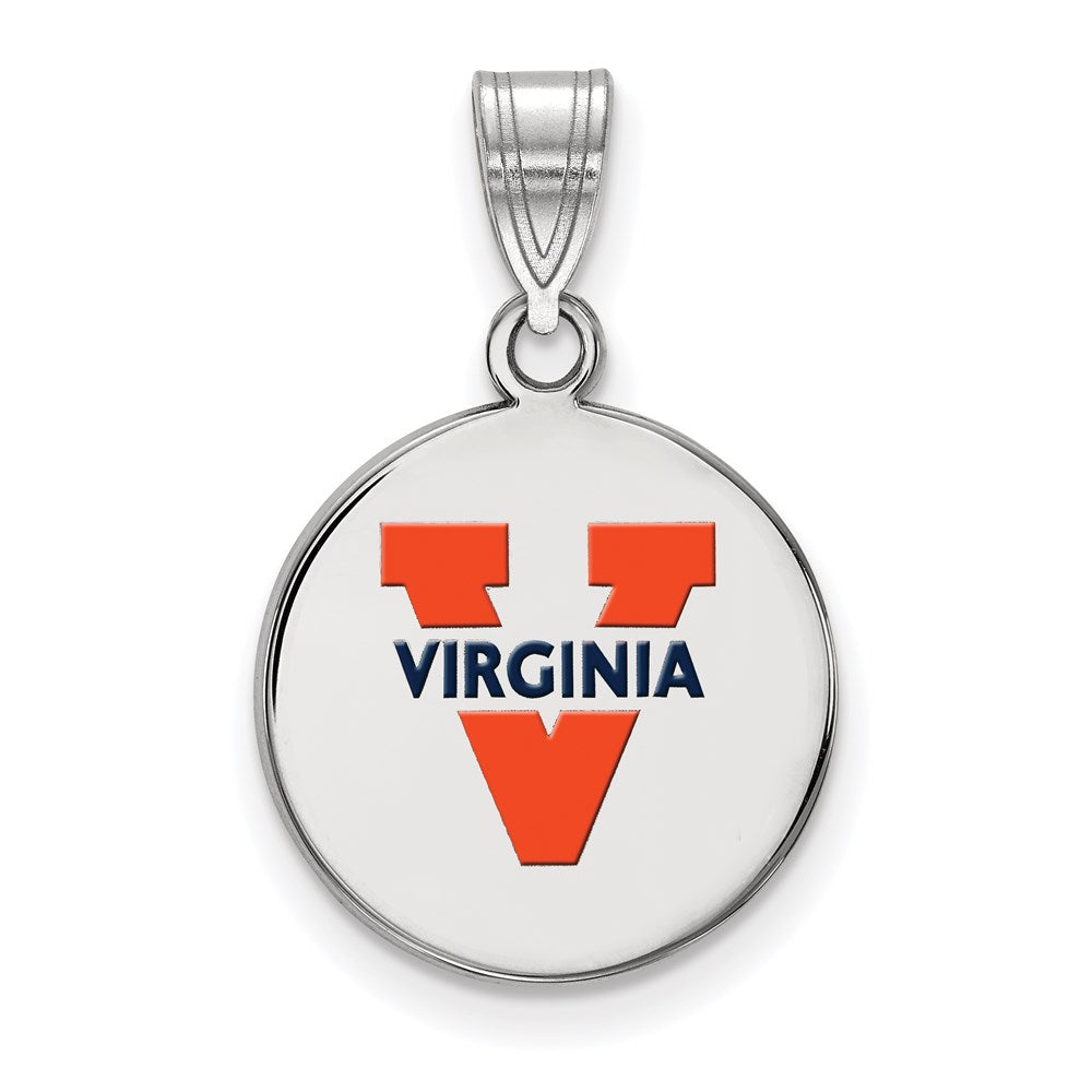 Sterling Silver Rhodium-plated U. of Virginia Medium Enamel Disc Pendant