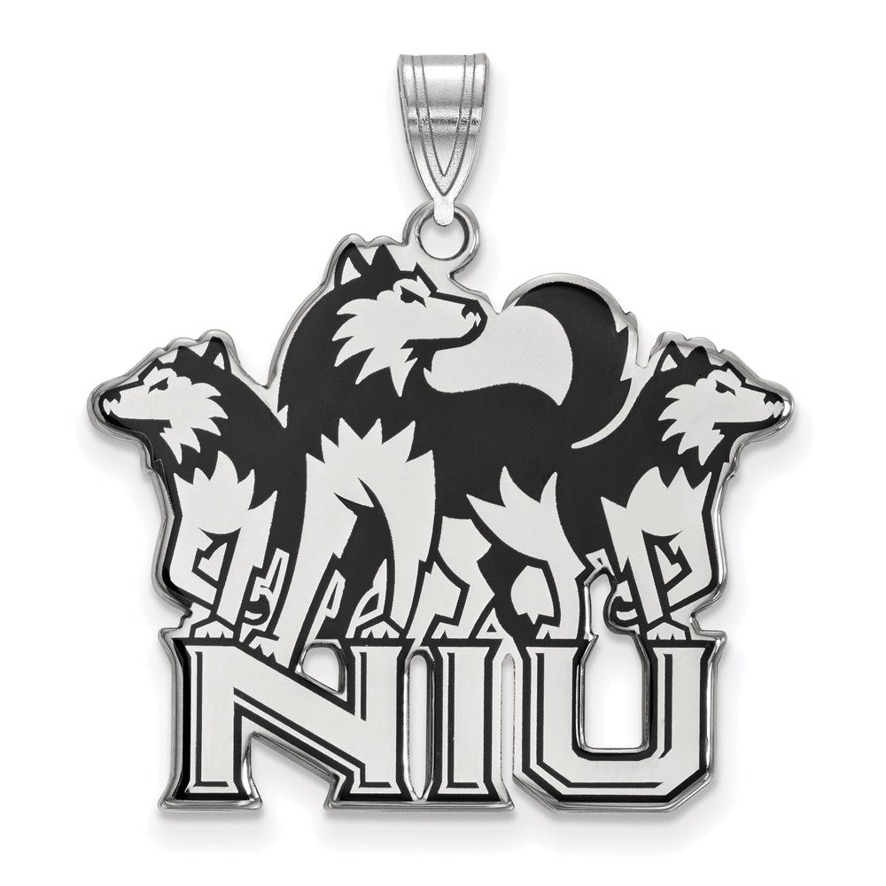Sterling Silver Rhodium-plated Northern Illinois U. XL Enamel Pendant