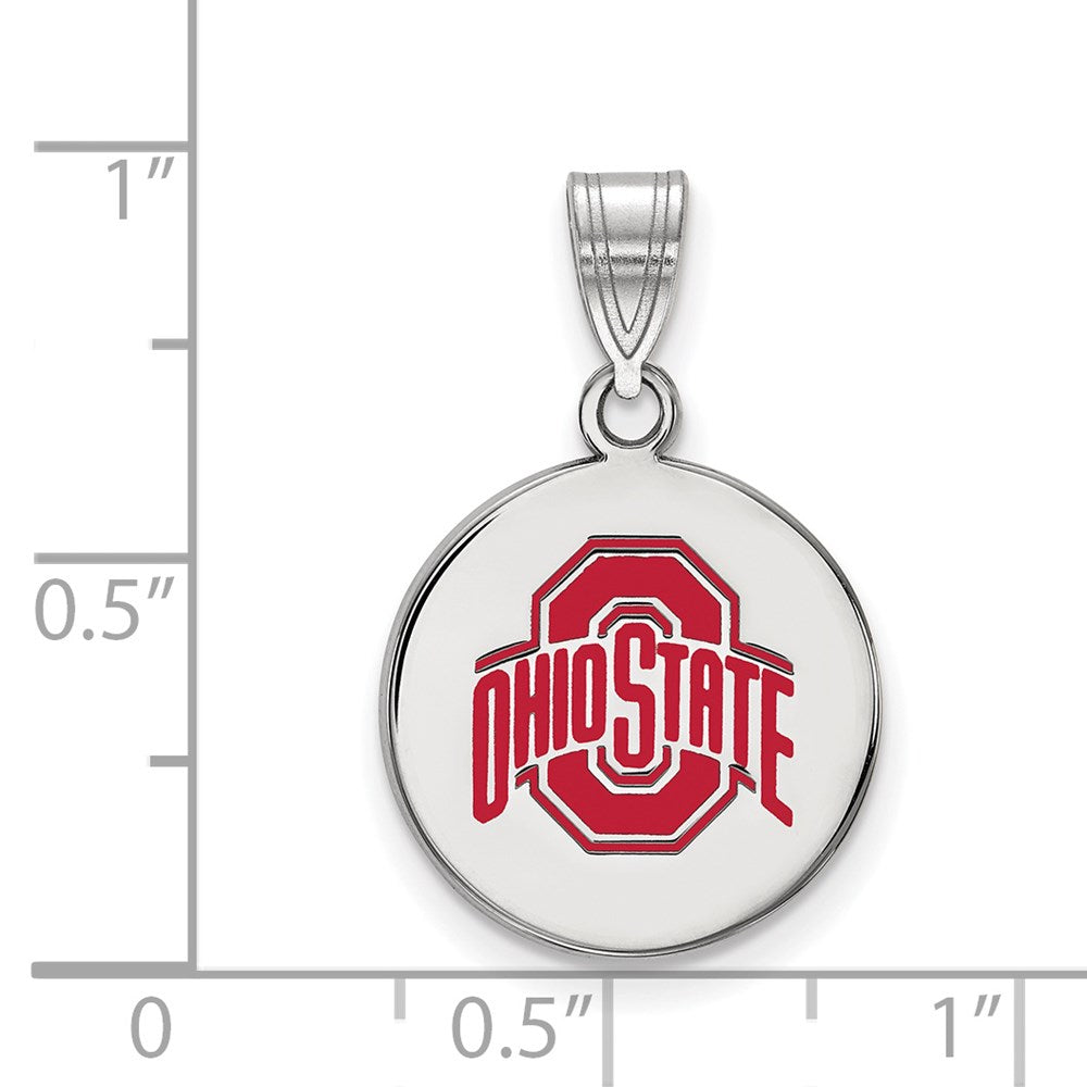 Sterling Silver Rhodium-plated Ohio State U. Medium Enamel Disc Pendant