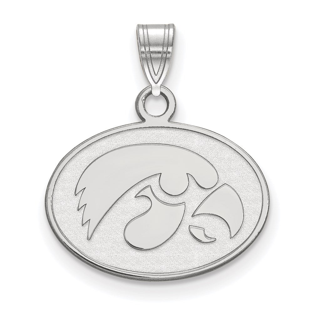 Sterling Silver Rhodium-plated University of Iowa Small Pendant