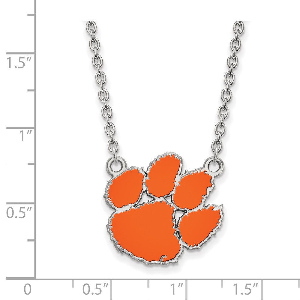 Sterling Silver Rhodium-plated Clemson Univ. Large Enamel Necklace