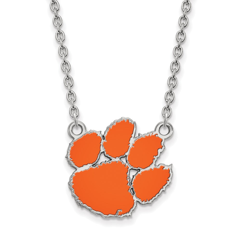 Sterling Silver Rhodium-plated Clemson Univ. Large Enamel Necklace
