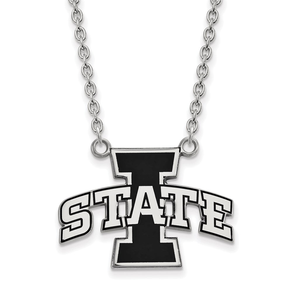 Sterling Silver Rhodium-plated Iowa State U. Large Enamel Necklace