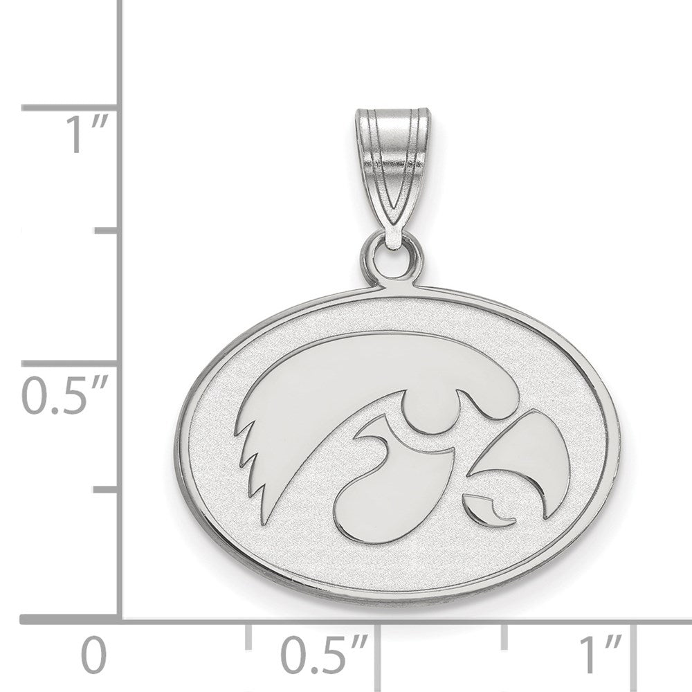 Sterling Silver Rhodium-plated University of Iowa Medium Pendant