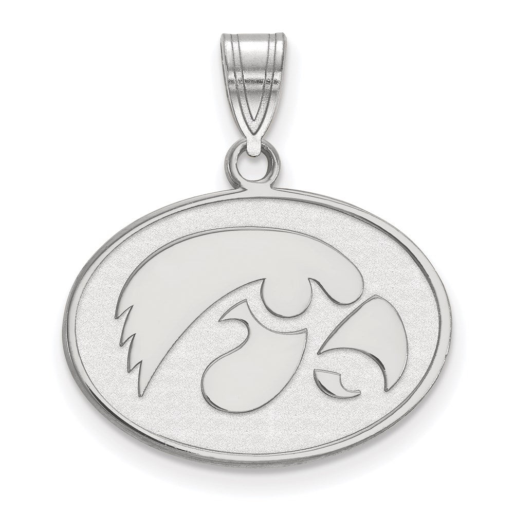 Sterling Silver Rhodium-plated University of Iowa Medium Pendant