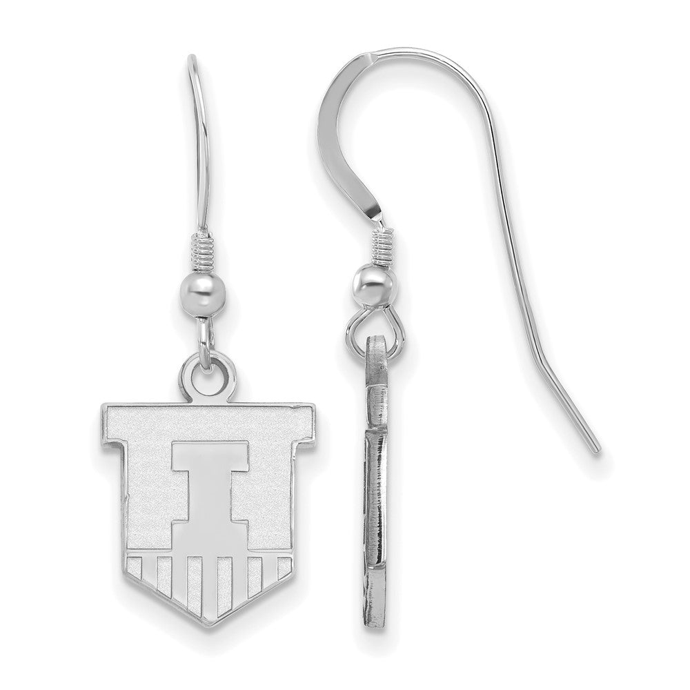 Sterling Silver Rhodium-plated University of Illinois Small Dangle Earrings