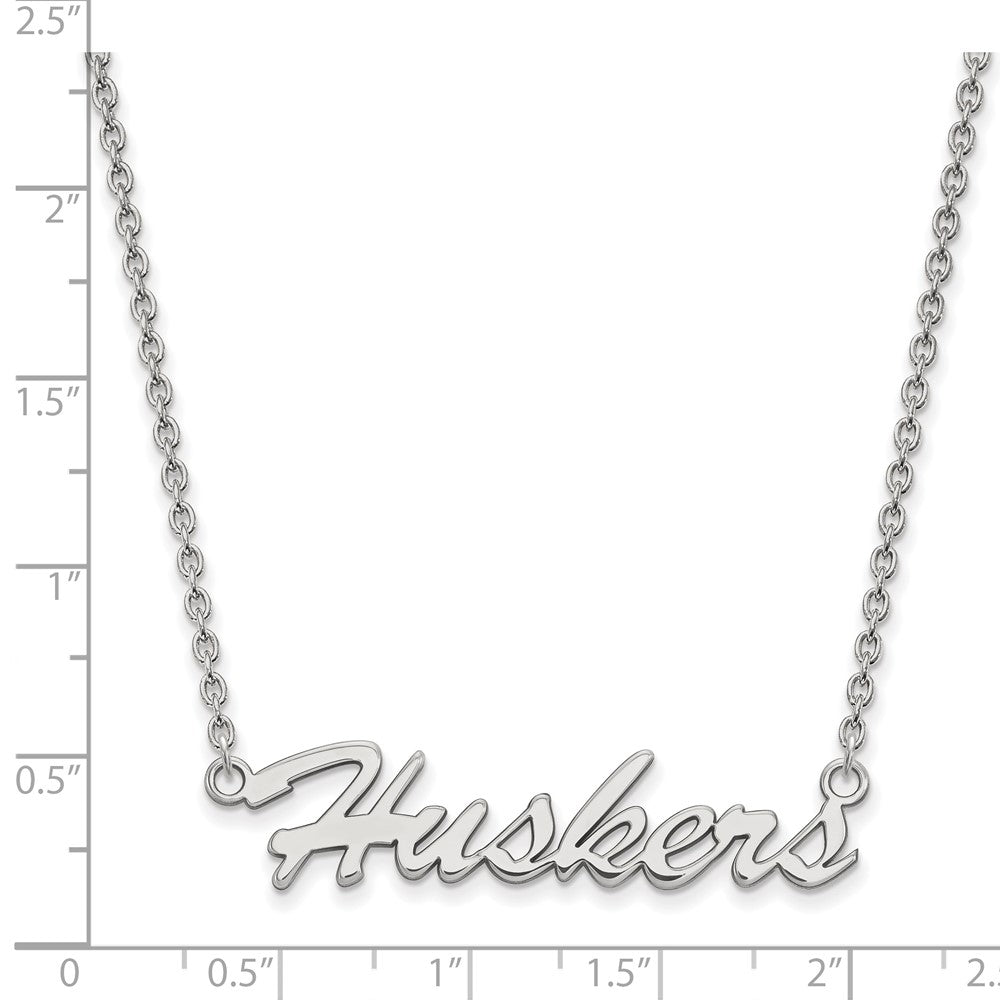 Sterling Silver Rhodium-plated U. of Nebraska Medium Pendant Necklace