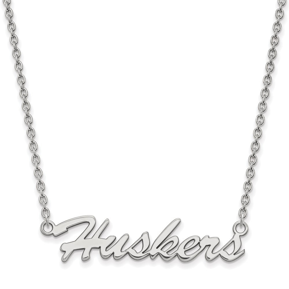 Sterling Silver Rhodium-plated U. of Nebraska Medium Pendant Necklace