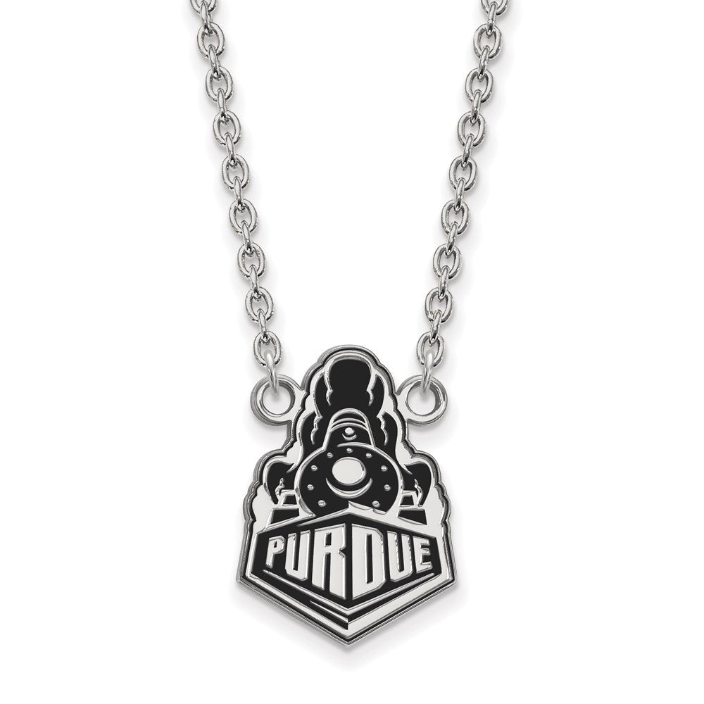 Sterling Silver Rhodium-plated Purdue Lrg Enamel Pendant Necklace