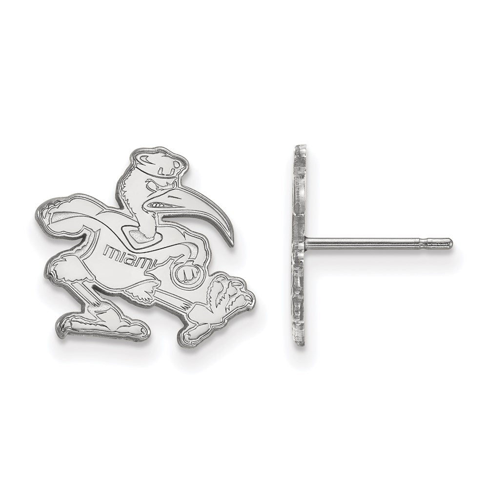 Sterling Silver Rhodium-plated University of Miami Small Post Earrings