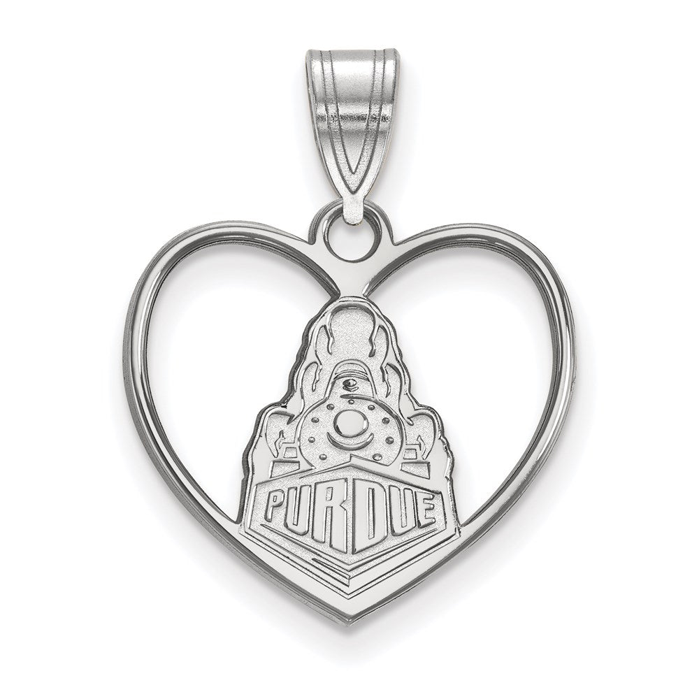 Sterling Silver Rhodium-plated Purdue Univ. Heart Pendant