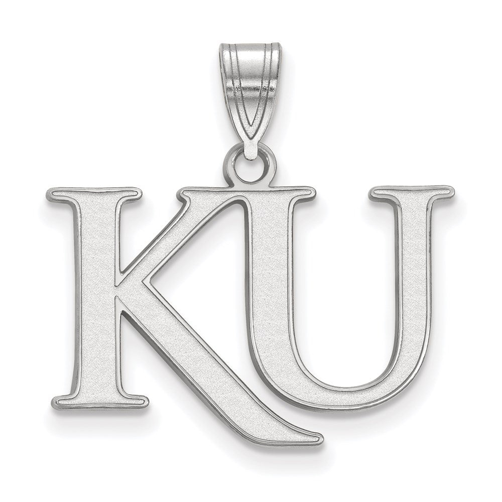 Sterling Silver Rhodium-plated University of Kansas Medium Pendant