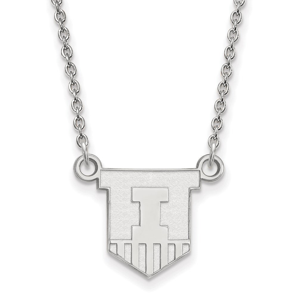 Sterling Silver Rhodium-plated Univ. of Illinois Small Pendant Necklace