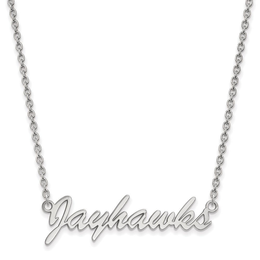 Sterling Silver Rhodium-plated U. of Kansas Jayhawks Script Necklace