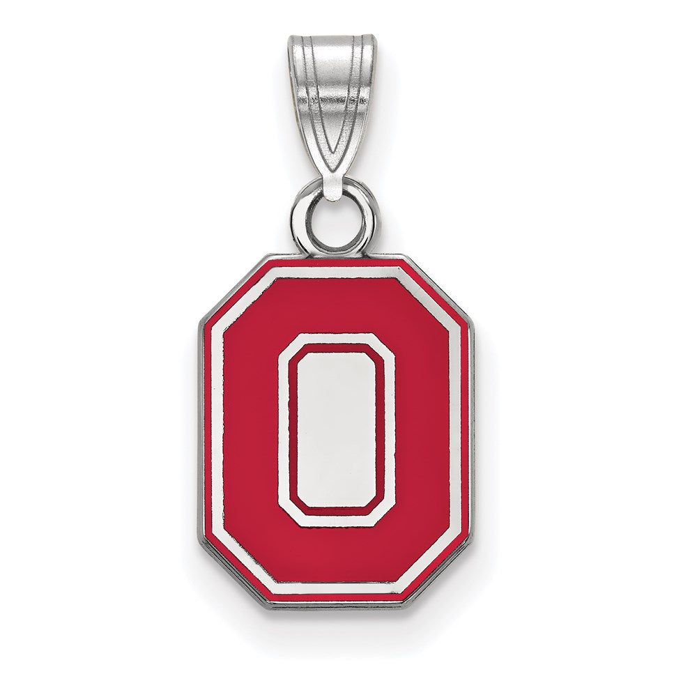 Sterling Silver Rhodium-plated Ohio State U. Small Enamel Pendant