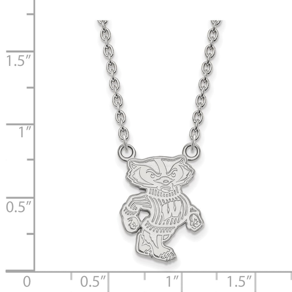 Sterling Silver Rhodium-plated U. of Wisconsin Large Pendant Necklace