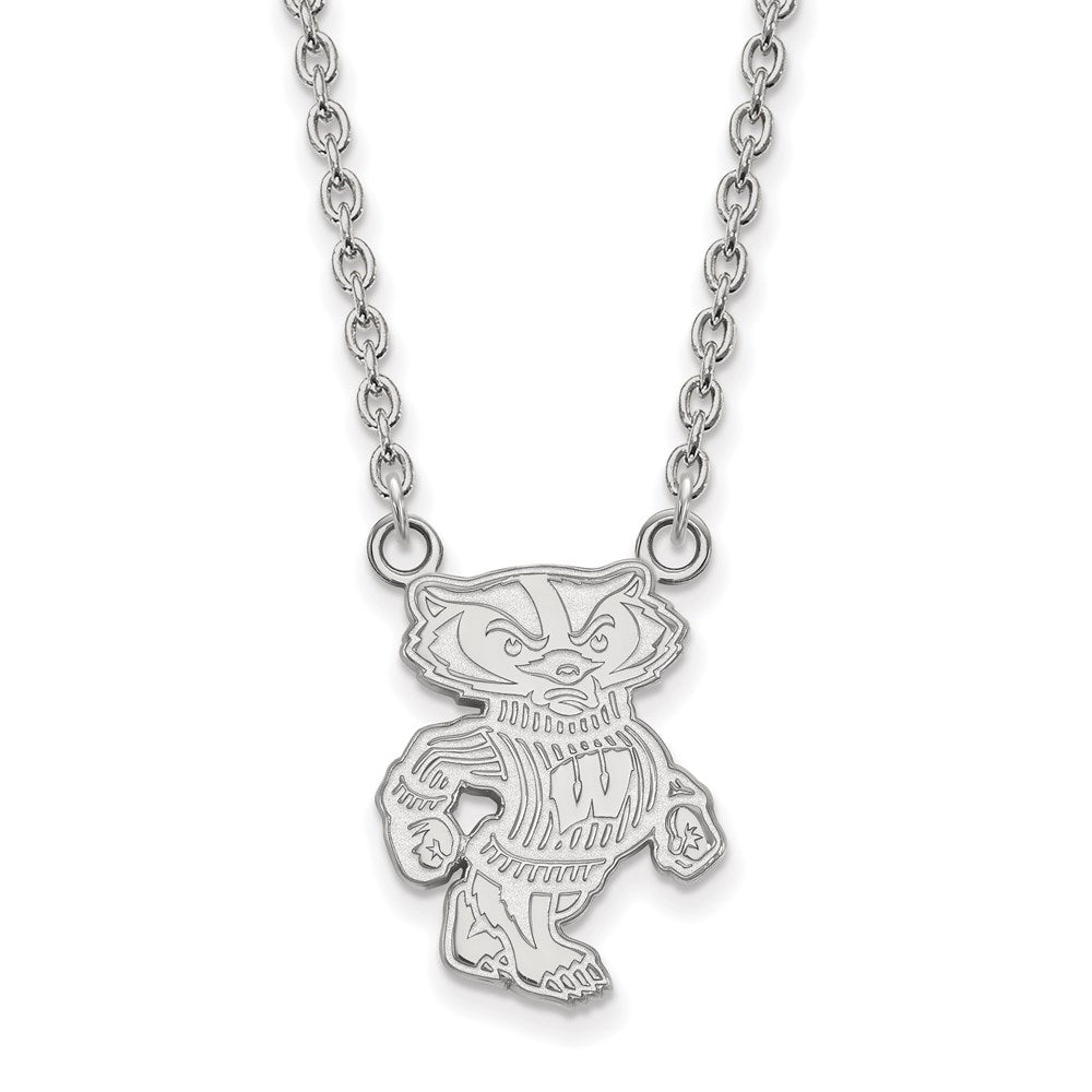 Sterling Silver Rhodium-plated U. of Wisconsin Large Pendant Necklace