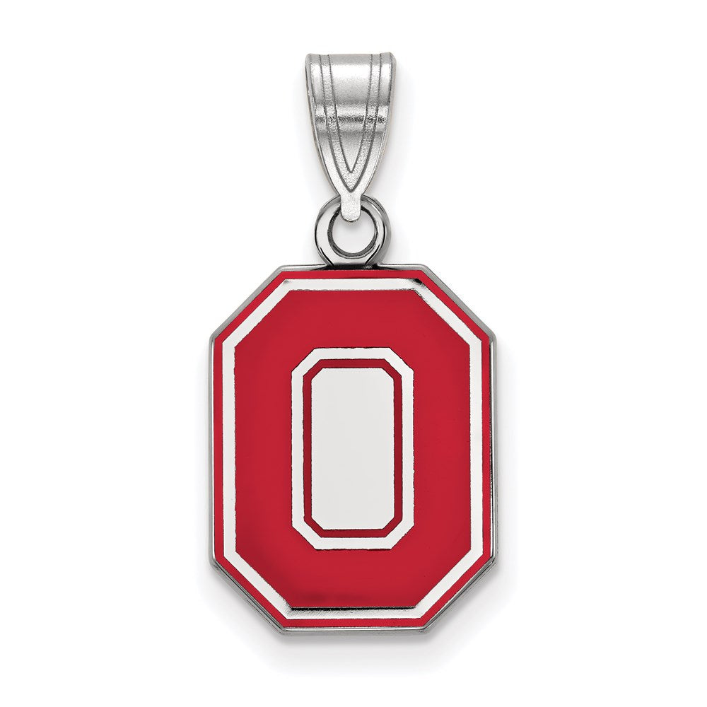 Sterling Silver Rhodium-plated Ohio State U. Medium Enamel Pendant