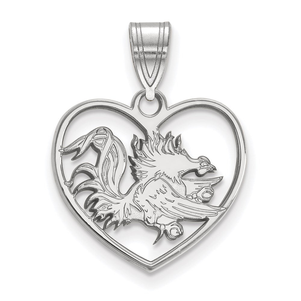 Sterling Silver Rhodium-plated U. of South Carolina Heart Pendant