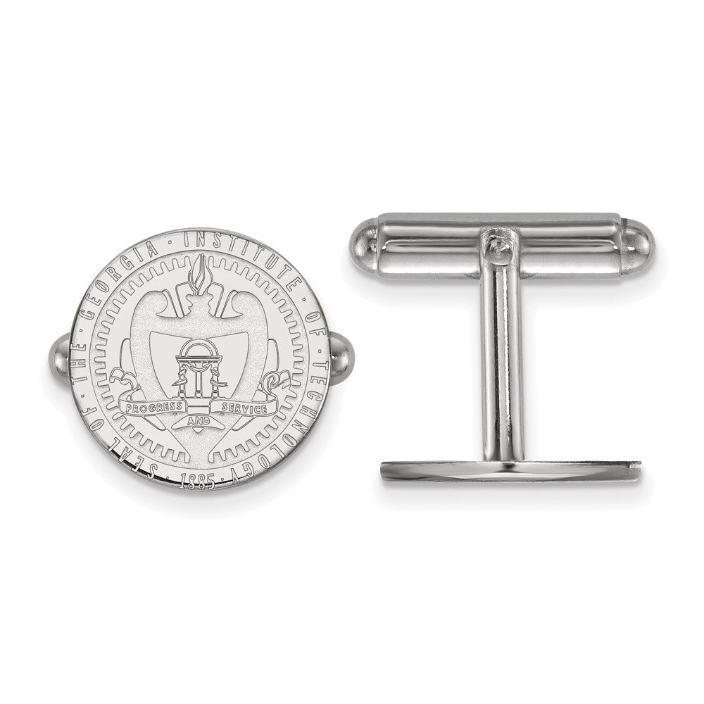 Sterling Silver Rhodium-plated Georgia Tech Crest Cuff Links