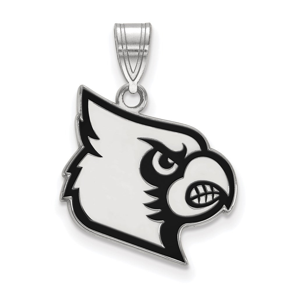 Sterling Silver Rhodium-plated U. of Louisville Large Enamel Pendant