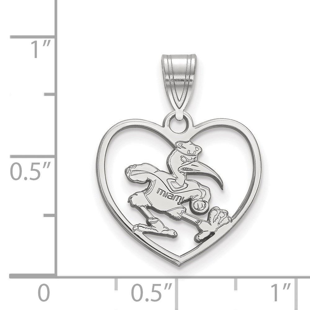 Sterling Silver Rhodium-plated University of Miami Heart Pendant