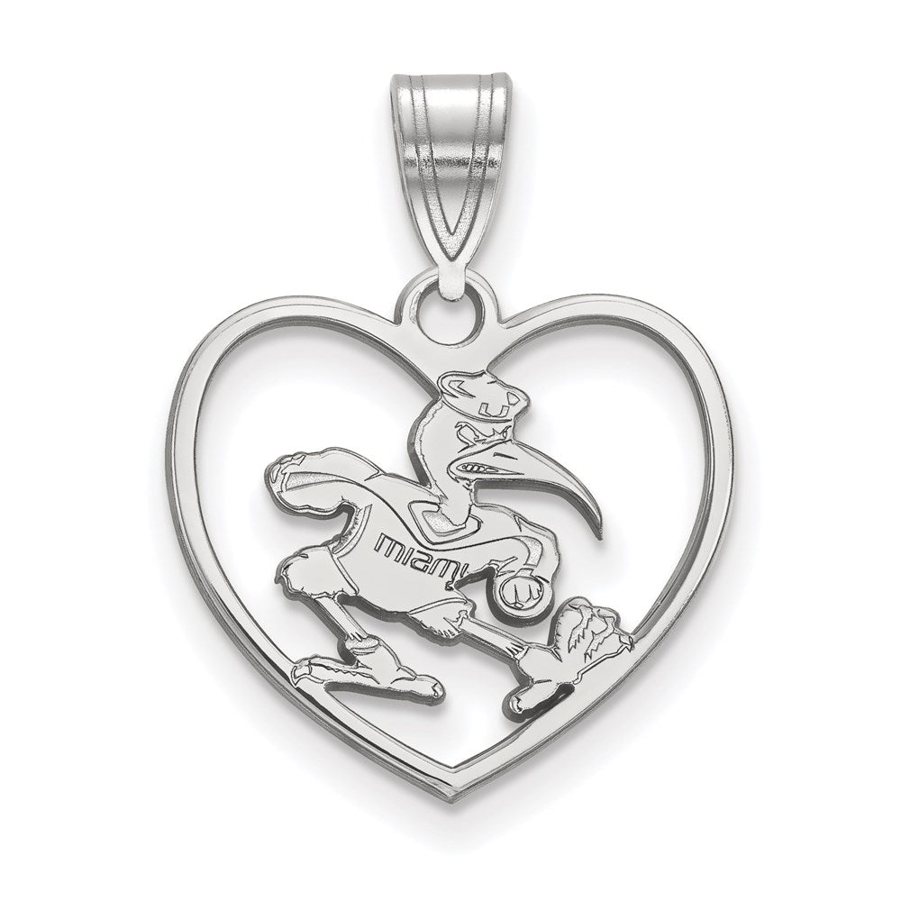 Sterling Silver Rhodium-plated University of Miami Heart Pendant