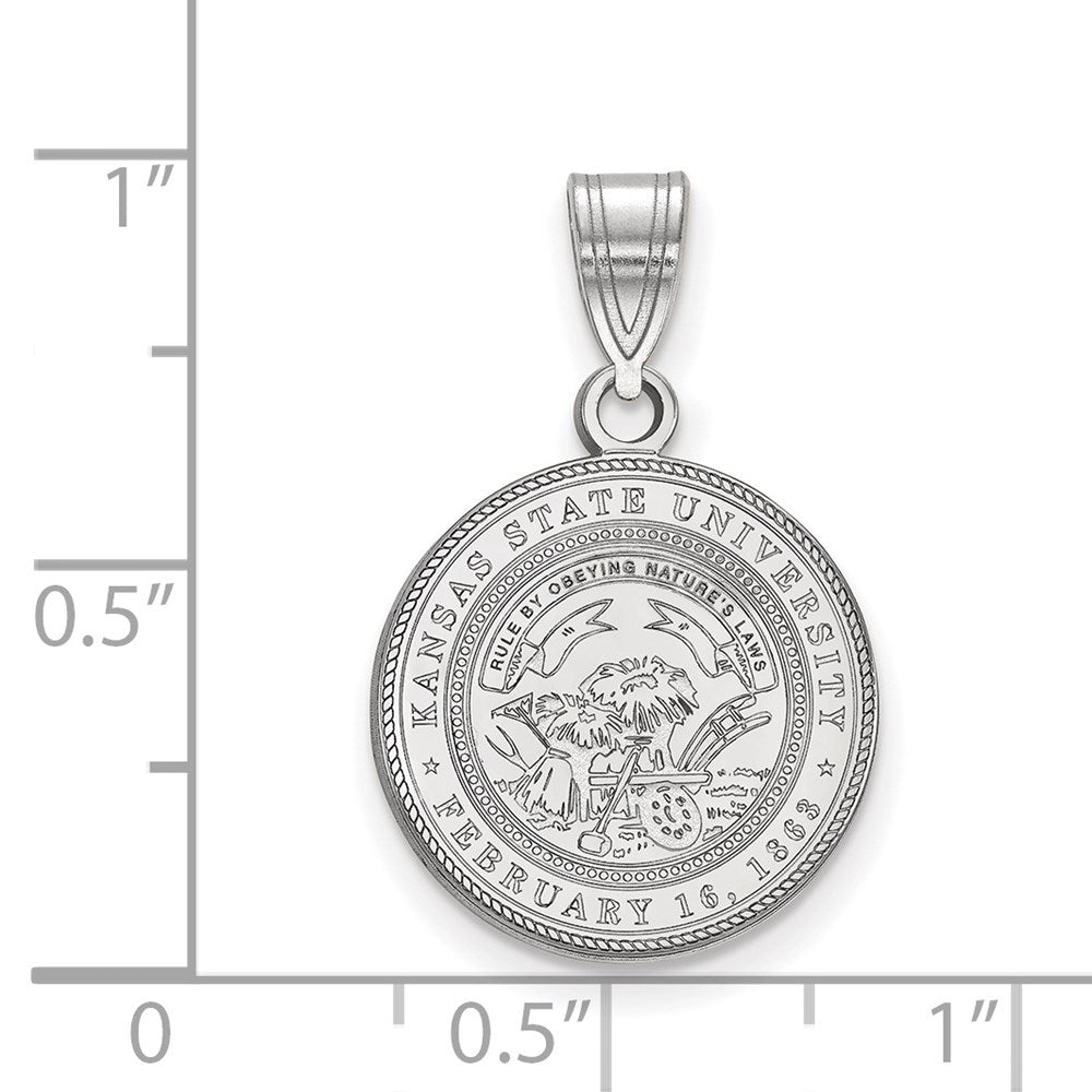 Sterling Silver Rhodium-plated Kansas State Univ. Medium Crest Pendant