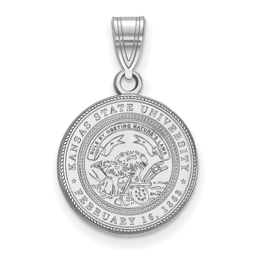 Sterling Silver Rhodium-plated Kansas State Univ. Medium Crest Pendant