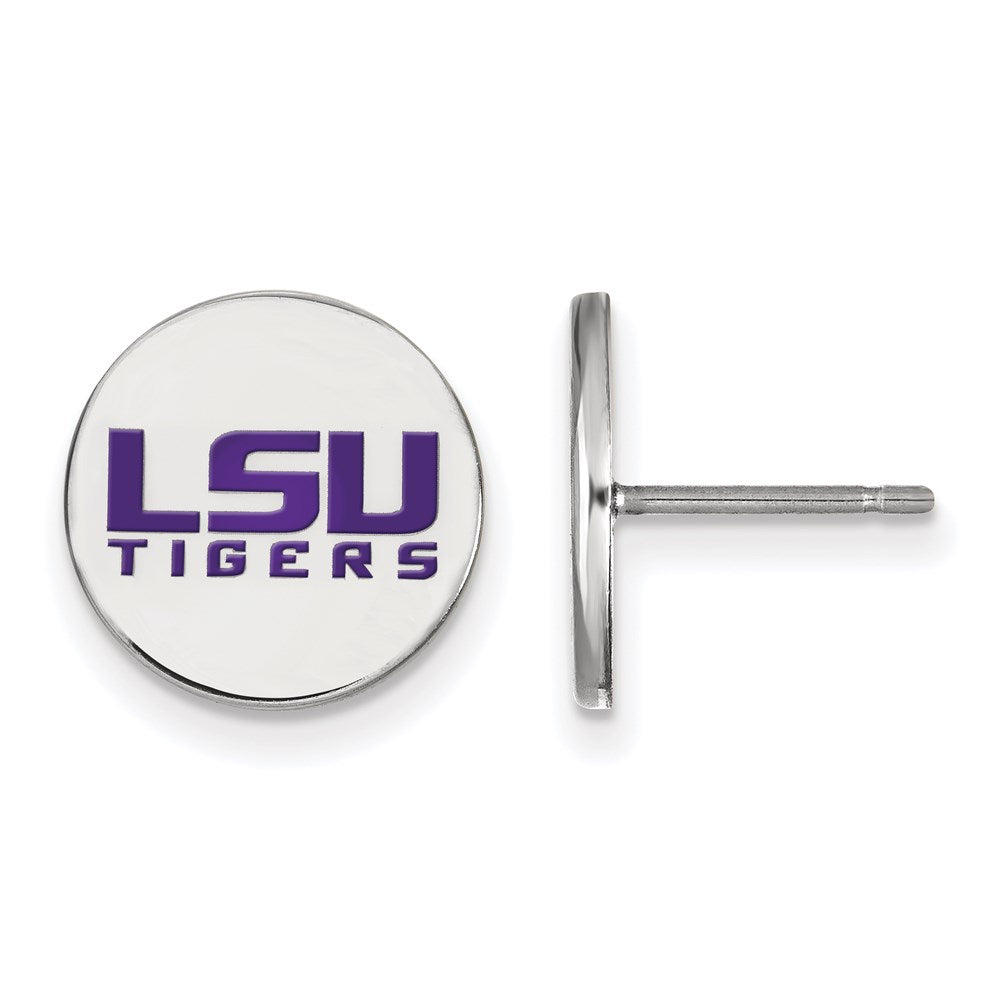 Sterling Silver Rhodium-plated Louisiana State U. Enamel Post Earrings