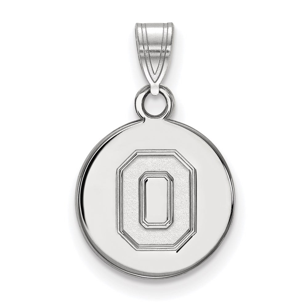 Sterling Silver Rhodium-plated Ohio State University Small Disc Pendant