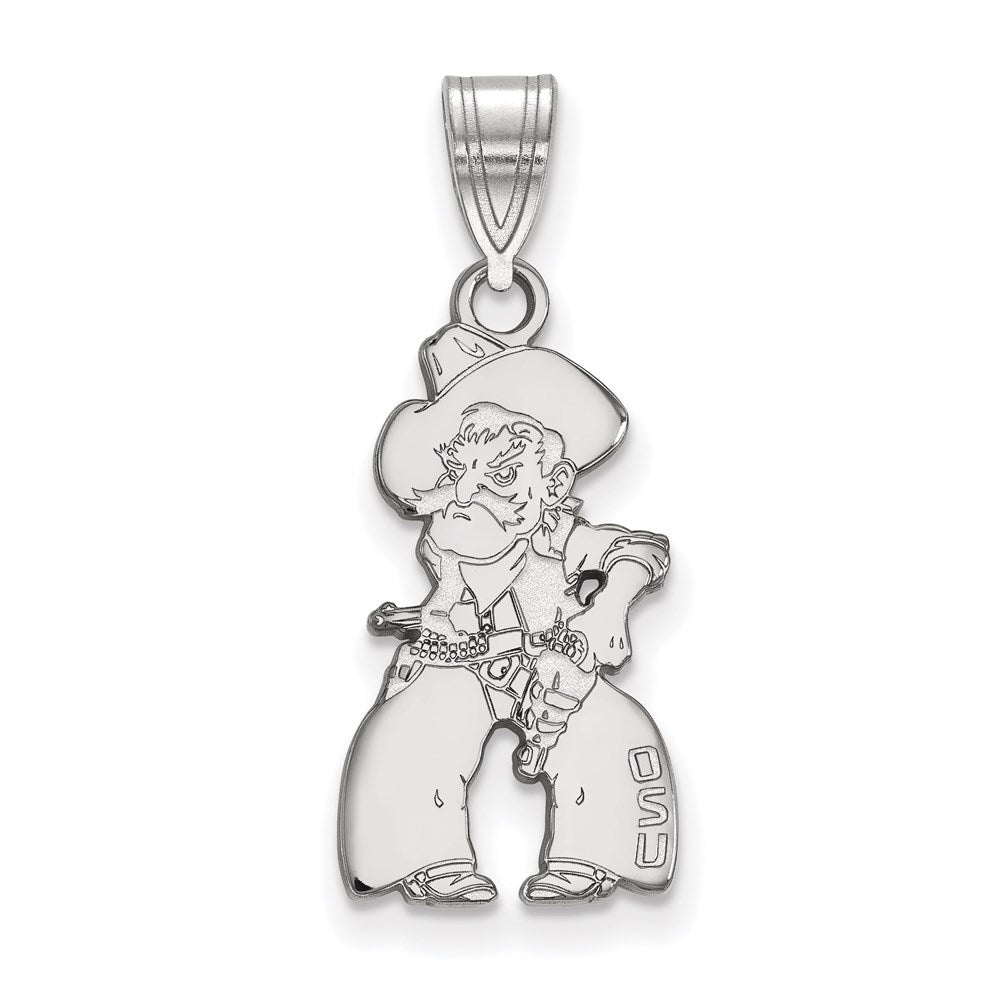 Sterling Silver Rhodium-plated Oklahoma State University Large Pendant